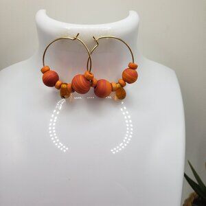Hand Made Earrings Hoopes With Lamp & Wooden Beads